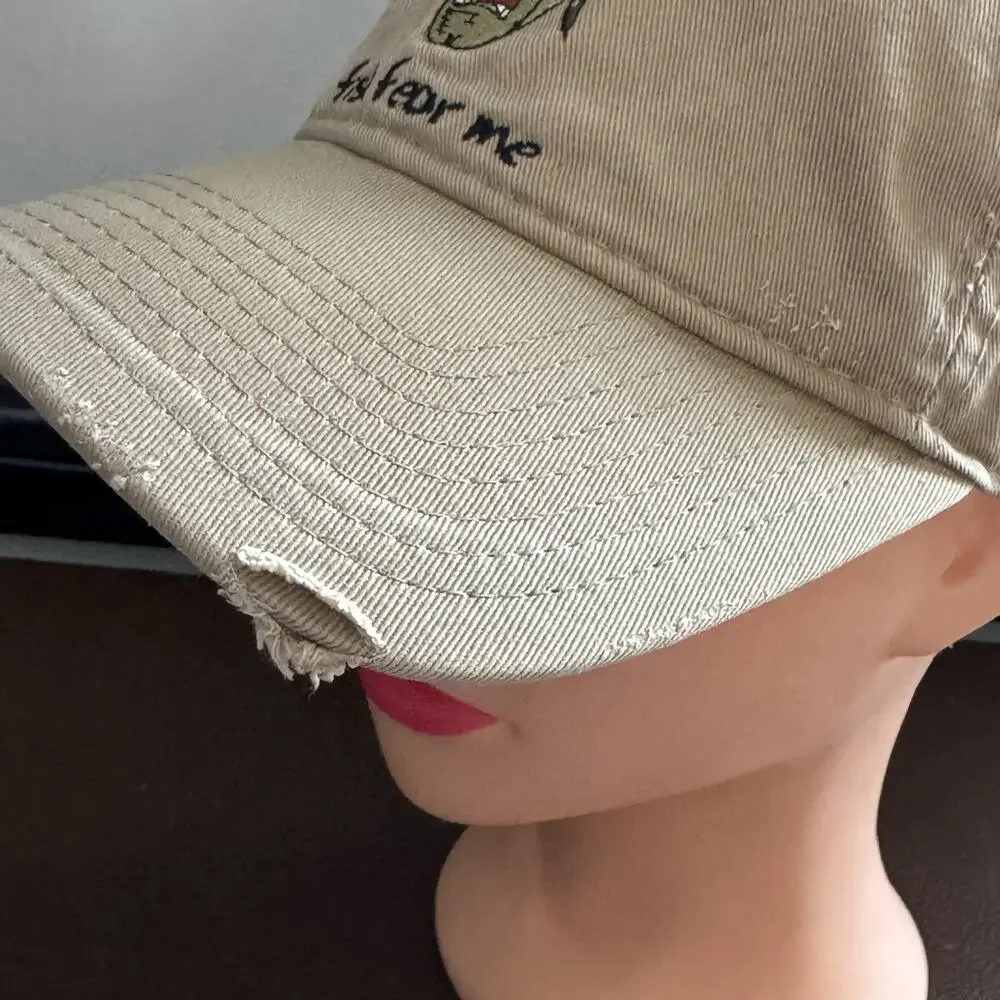 Fish Fear Me Bass Pro Shops Hat Distressed Fishing Cap Tan Adjustable